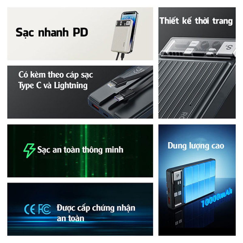 Pin sạc dự phòng Rockspace P92 sạc nhanh 10.000mAh